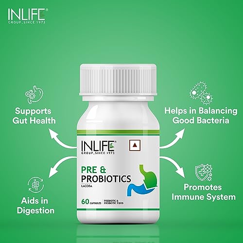 INLIFE Prebiotics and Probiotics Supplement for Men Women - 60 Capsules (Pack of 4)