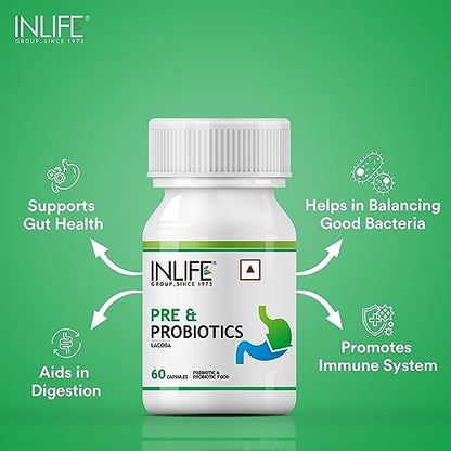 INLIFE Prebiotics and Probiotics Supplement for Men Women - 60 Capsules (Pack of 4)