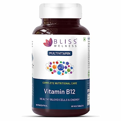 Bliss Welness Vitamin B12 100% RDA | Cynocobalamine | Boost Energy Levels Healthy Nervous System & BSupplement for Men & Women - 60 Vegetarian Tablets