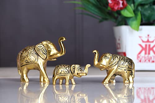 Elephant Showpiece Metal Statue Small Size Gold Polish 3 pcs Set for Decorative Showpiece