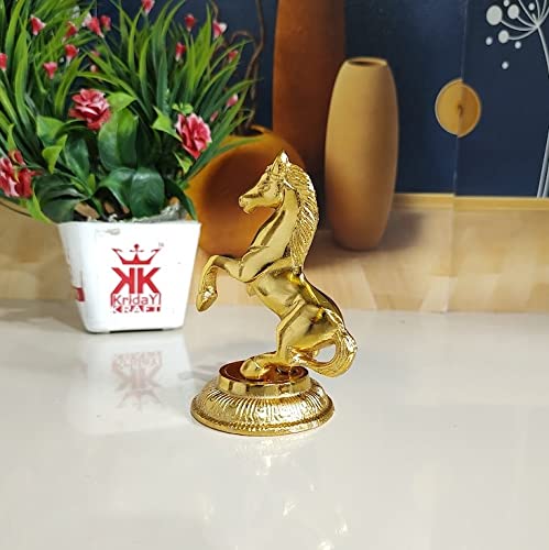 KridayKraft Golden Finish Jumping Horse Metal Statue for Wealth, Income and Bright Future & Feng Shui & Vastu (8.5 X 6.5 X 12 cm, Gold)