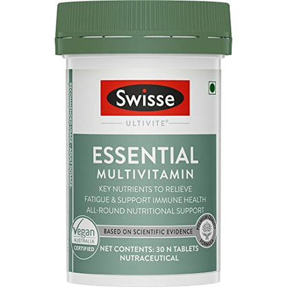 Swisse Essential Multivitamin For Men & Women, 30 Tablets - Vegan Certified Multivitamin with 100% R & Minerals - Australia's No. 1 Multivitamin Brand