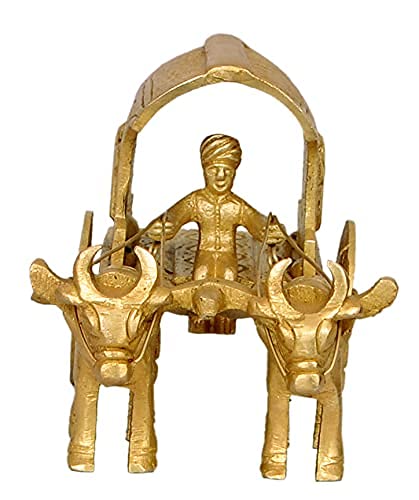 Nexplora Industries Pvt. Ltd. Brass Bullock Cart Showpiece Statue for Home Decor Gift, 11 cm Tall, Golden