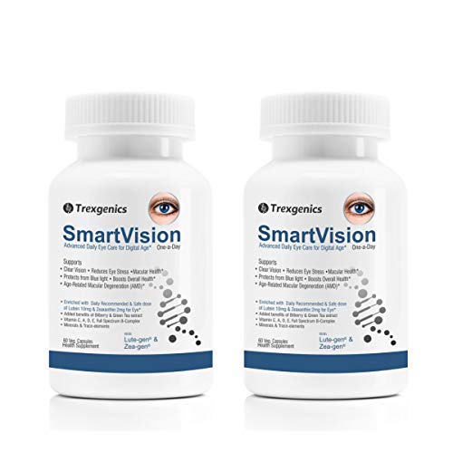 Trexgenics SmartVision Advanced Eye Care Multivitamin with Lutein, Green Tea, Vitamin A, D, E, C, B-Complex and Minerals - 2x 60 Veg Caps