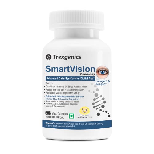 Trexgenics Smartvision Advanced Eye Care Multivitamin with Lutein, Green Tea, Vit A, d, e, c, B-Complex & Minerals - 60 Veg Caps