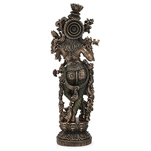 Collectible India 15" Large Krishna Idol - Bronze Finish- Lord Krishan Murti Statue Hindu Religious (Size 15 x 5 Inches)