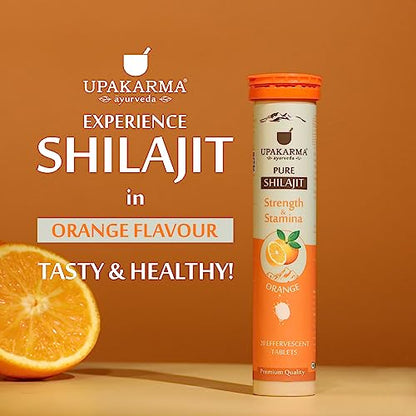 UPAKARMA Pure Shilajit Effervescent Tablets Boost Performance and Stamina, Orange Flavour, Pack of 1