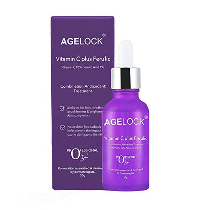 O3+ Agelock Vitamin C Ferulic Acid Serum Antioxidant Face Toner for Detanning, Fine Lines, Wrinkle Removal & Bright Skin, 30g