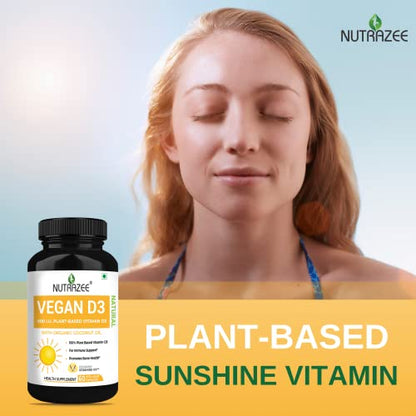 Nutrazee Vegan Vit D3 Supplement For Men & Women, Immunity, Bone, Joint & Muscles Health - 60 Caps