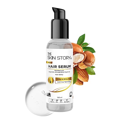 The Skin Story Anti-Frizz Hair Serum Non-Sticky, UV Protection with Argan Oil, Almond Oil, Vitamin Erols Frizz, Smoothes, & Repairs Paraben Free 100ml