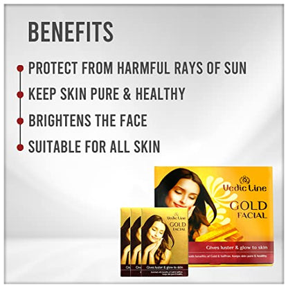 Vedicline Gold Ojas Facial Kit (Sachet Kits) for All Skin Types, Instant Glow (Cleanser, Scrub, Massage Cream, Gel, Pack, Serum, 490ml