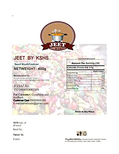 JEET by KSHS 5 in 1 Saunf MouthFreshner , Roasted Madrasi Mukhwas Paan Gardern Flavours , 400 Grams