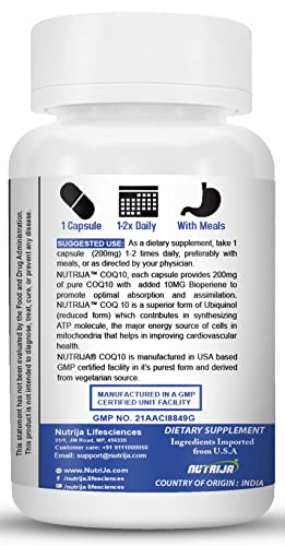 NutriJa High Absorption Coenzyme Q10 CoQ10 200mg with Bioperine 10mg (120 Capsules)