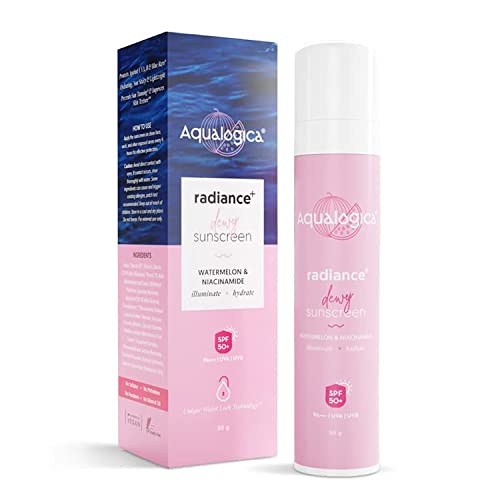 Aqualogica Radiance+ Dewy Sunscreen SPF 50 PA+++ 50g - With Watermelon & Niacinamide for Radiant Skioisturization, Protects from UVA/B for Men & Women