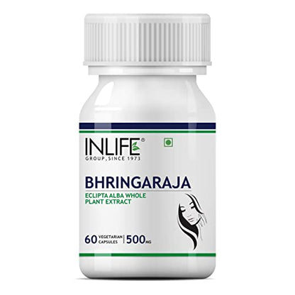 Inlife Bhringraj Extract Supplement for Hair, Skin and Nails, 500mg - 60 Vegetarian Capsules (Pack of 1)