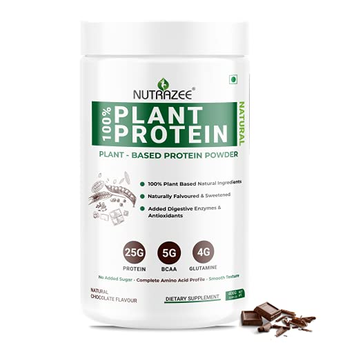 Nutrazee 100% Plant Protein Powder Vegan For Men & Women, Chocolate Flavour, Gluten & Lactose Free, Added Digestive Enzymes & Antioxidants (400g)