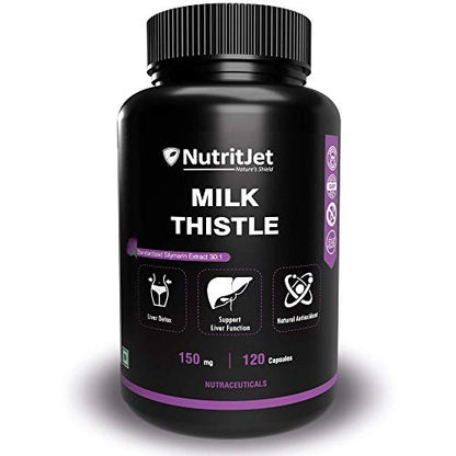 NutritJet Milk Thistle 30:1 - High Strength For Liver Health- Helps in Liver Detox - 120 Veg. Capsules