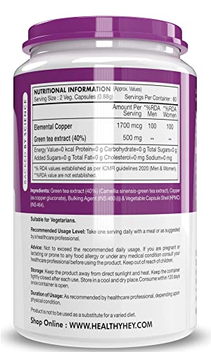 HealthyHey Nutrition Chelated Copper Gluconate - Non-GMO, Gluten Free - 1700mcg - 120 Veg Capsules