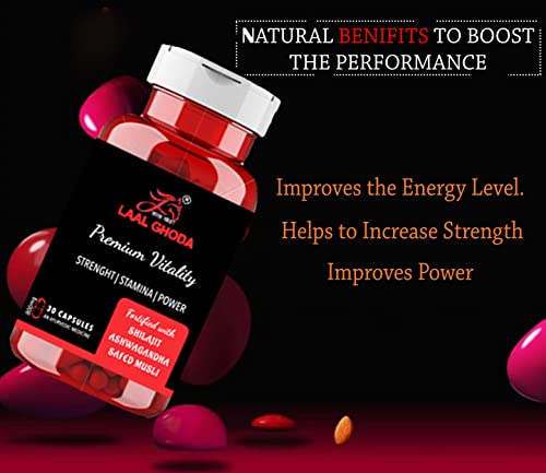 LAAL GHODA Vitality Capsule Strength|Stamina|Power Fortified With Shilajit, Ashwagandha, Safed Musli For Men Health - 30 Capsules (800mg)