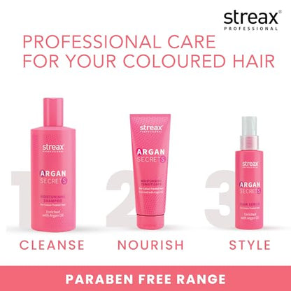 Streax Professional Argan Secrets Colour Protect Hair Serum for Women | Enriched with Argan Oil & UVe & Smoothness | Enhances Radiance of Hair | 100ml