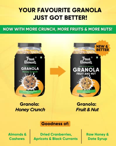 True Elements Fruit and Nut Granola 900g - 11g Clean Protein | Mixed Fruit | Granola for Breakfast | Loaded with Wheat Flakes, Almonds & Cranberries