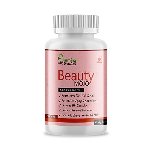 Humming Herbs Beauty Mojo Supplement 500mg for Stronger Hair, Nails and Skin | 90 Capsules | Biotin (Vitamin B7) with Marine Collagen