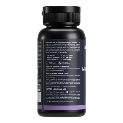 Nutrabay Pro Active Multivitamin for Men - 25 Vitamins & Minerals with Zinc, Vitamin C, Vitamin D an, Stamina & Immunity - 120 Veg Multivitamin Tablet