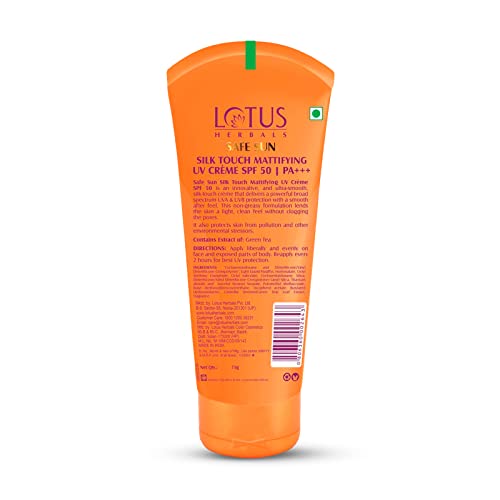 Lotus Herbals Safe Sun Silk Touch Mattifying Uv Screen Crème Spf 50| Pa+++, 75 g