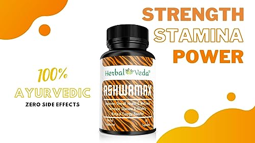 Herbal Veda Ashwamax Capsules for Men with Ashwagandha, Gokshura, Shatavari, Safed Musli Ayurvedic Product 60 Capsules (Pack of 1)