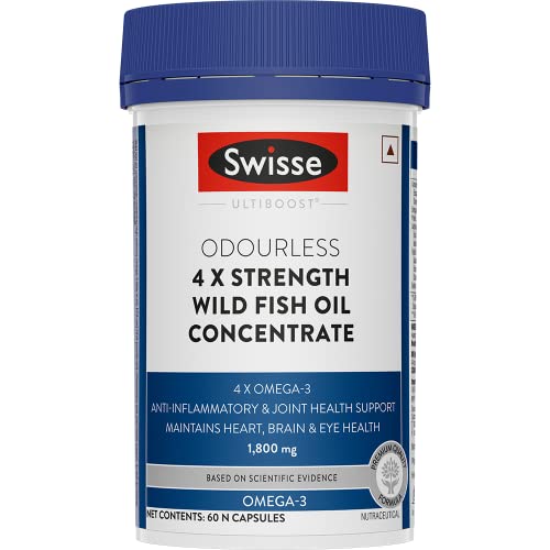 Swisse 4X Strength Fish Oil (1800mg Omega 3 In Single Capsule) Highest Fish Oil Strength - 60 Capsules (One Capsule Per Serving)