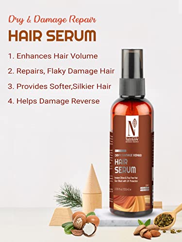 NutriGlow Advanced Organics Hair Repair Serum For Dry, Damage,Unmanageable and Frizzy Hair, Ultimateealthy Hair, All Hair Types, Sulphate Free, 100 ml