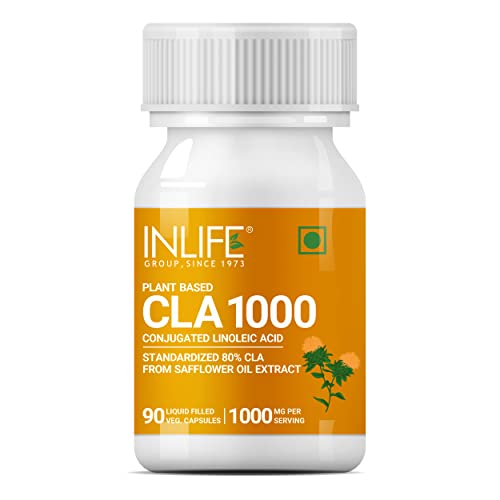 INLIFE CLA Supplements 1000, 80% Active Conjugated Linoleic Acid Safflower Oil Extract for Men and Women, 1000mg – 90 Veg Capsules
