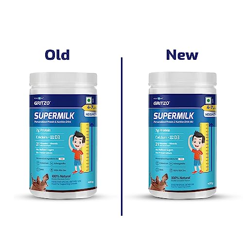 Gritzo Supermilk Height+ For 4-7Y Kids,Personalized Health Drink For Kids, Double Chocolate Flavour,400G