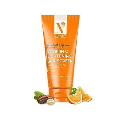 NutriGlow Advanced Organics Vitamin C Lightening Sunscreen SPF50 PA+++ for Sun Protection | Quick Absorb | All Skin Types - 100 gram