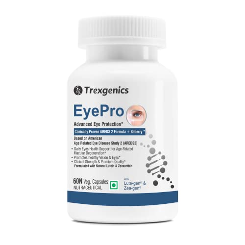 Trexgenics EyePro AREDS-2 Advanced Eye Protection formula with Lutein,Zeaxanthin, Zinc, Copper & Bilberry (60 Veg. Capsules)