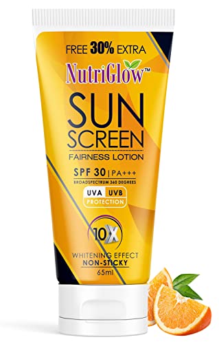 NutriGlow Sunscreen Fairness Lotion SPF 30 PA+++| for Glowing, Healthy, Nourished Skin| Long Lasting Fragrance| Paraben and Sulphate Free(65 ml)