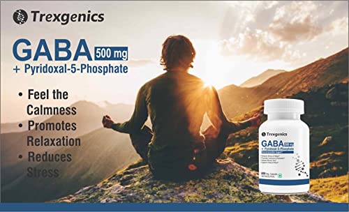 Trexgenics GABA (Gamma aminobutyric aicd) 500mg, Pyridoxal 5 Phosphate 1 mg, Neurotransmitter, Stress, Sleep Support (60 Veg Capsules)