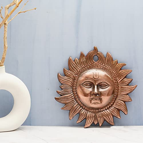 Copper Handmade Decorative Sun Idol Face Wall Hanging Statue Puja Vastu Figurine Surya for Positivity