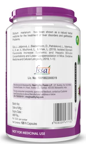 HealthyHey Nutrition Milk Thistle 25:1 (Silymarin Marianum) - 600mg Extract - Support Liver Health - 120 Veg Capsules