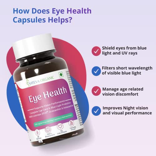 Viteva Organic Plant Based Eye Health Supplement | Patented Lutemax 2020 20mg Lutein, Zeaxanthin, Asty & Digital Guard Formula | 500mg 60 Veg Capsules