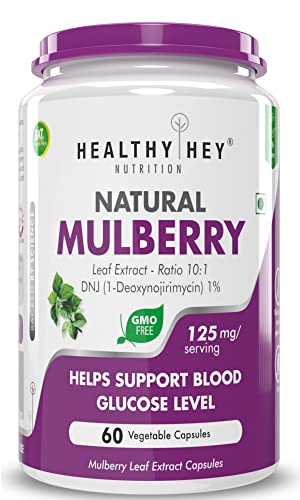 HealthyHey Nutrition Natural Mulberry leaf extract , 125mg serving, 60 vegetable capsules