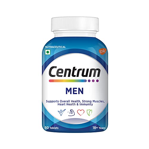 Centrum Men, with grape seed extract, Vitamin C & 21 other nutrients for Overall Health, Strong Muscles & Immunity (Veg) 50s