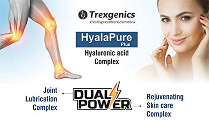 Trexgenics Hyalapure Plus Advanced Joint Lubrication & Skin Care Complex with Hyaluronic Acid 50mg, MSM 500mg & Vit C (60 Veg Capsules)