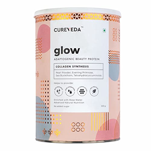 Cureveda Plant Based Collagen Builder Glow Powder for Women & Men Skin 100IU Vitamin E, 300gm