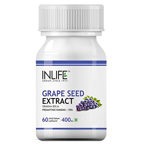 INLIFE Grape Seed Extract (Proanthocyanidins > 95%) Antioxidant, 400 mg - 60 Vegetarian Capsules (pack of 1)