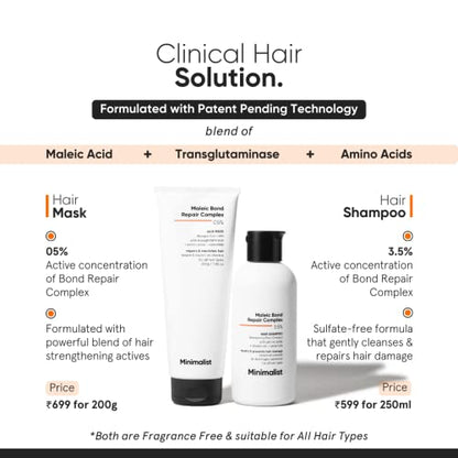 Minimalist Maleic Bond Repair Complex 3.5% Hair Shampoo For Damaged & Frizzy Hair | With Ceramides & Coconut Oil | 250 ml