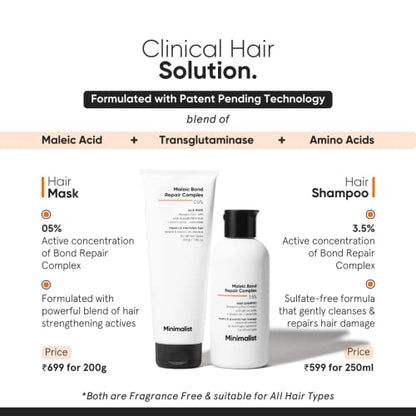 Minimalist Maleic Bond Repair Complex 05% Hair Mask For Dry, Damaged & Dull Hair | For Damaged & Treated Hair | 200 gm