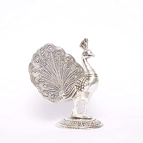 Peacock Metal Statue,Silver Plated Peacock Showpiece Idol for Home Decorative Feng Shui As Table Top Figurine