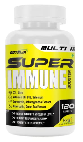 NutriJa Super Immune Booster - D3, Zinc, B6, B12, Curcumin, Quercetin, Herb Blends - Immunity Booster Supplement (120 Capsules)