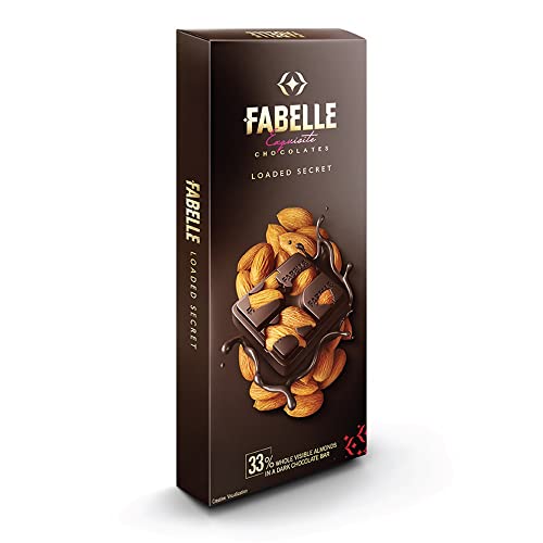 Fabelle Loaded Secret, 33% Whole Visible Almonds in Luxury Dark Chocolate Bar 115g